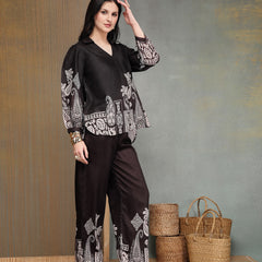 Stylum Women's Black Paisley Digital Printed Rayon High Low Co-Ord Set (CSBLACKVILLA)
