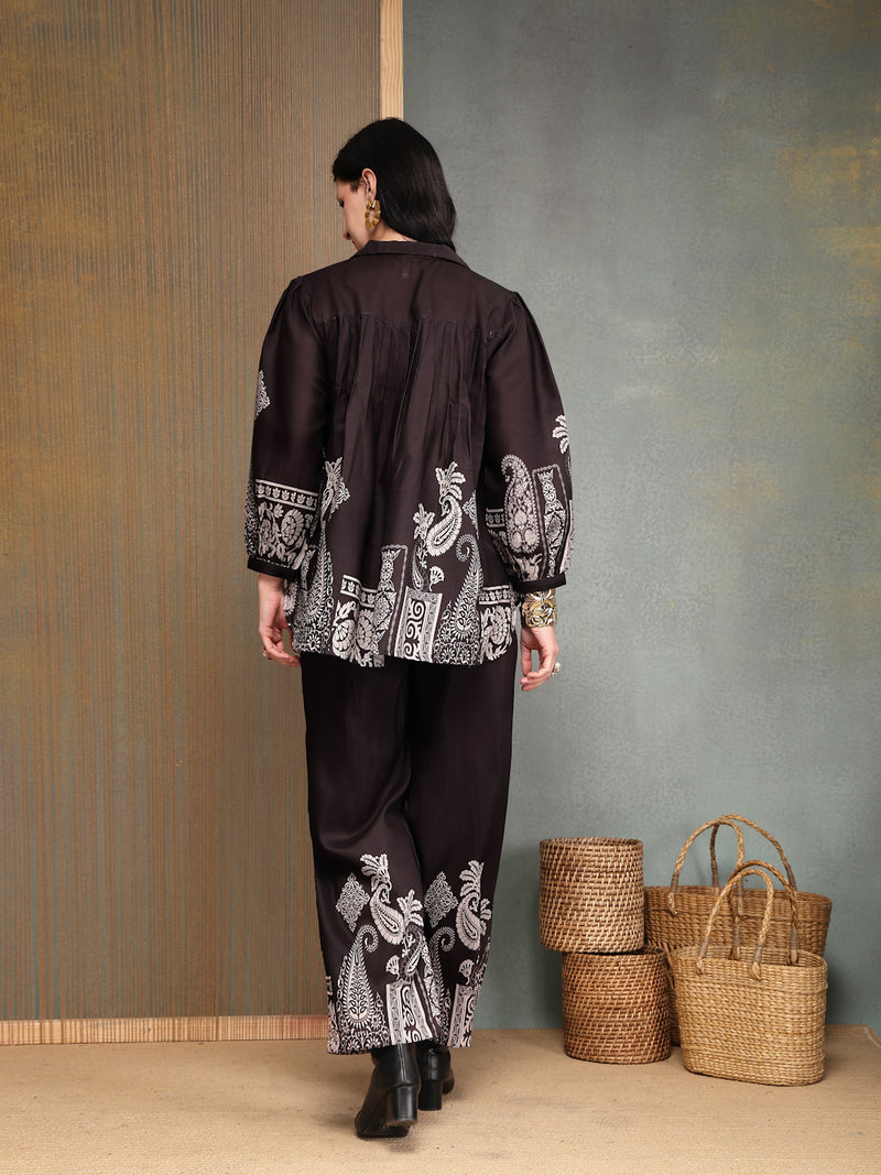 Stylum Women's Black Paisley Digital Printed Rayon High Low Co-Ord Set (CSBLACKVILLA)