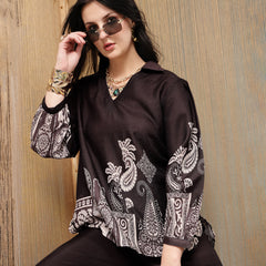 Stylum Women's Black Paisley Digital Printed Rayon High Low Co-Ord Set (CSBLACKVILLA)