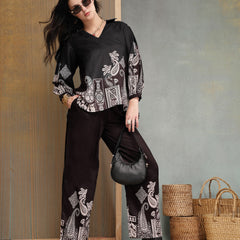 Stylum Women's Black Paisley Digital Printed Rayon High Low Co-Ord Set (CSBLACKVILLA)