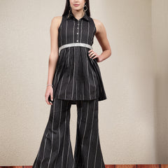 Stylum Women's Woven Lurex Striped Cotton Blend Co-Ord Set  (CSBLKCURRENT)