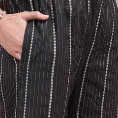 Stylum Women's Woven Lurex Striped Cotton Blend Co-Ord Set  (CSBLKCURRENT)