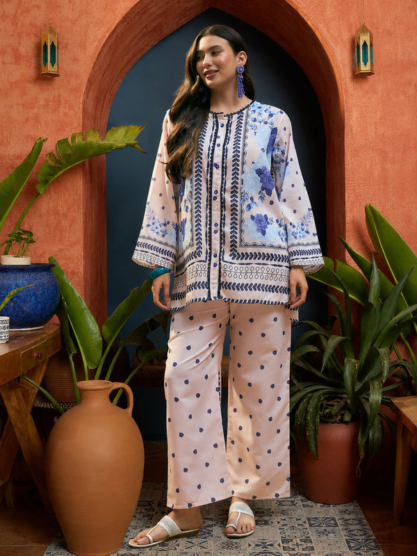 Stylum Women's Blue Floral Printed High-Low Rayon Co-Ord Set (CSBLUEAARZOO)