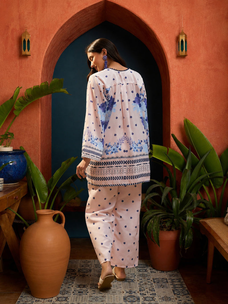Stylum Women's Blue Floral Printed High-Low Rayon Co-Ord Set (CSBLUEAARZOO)