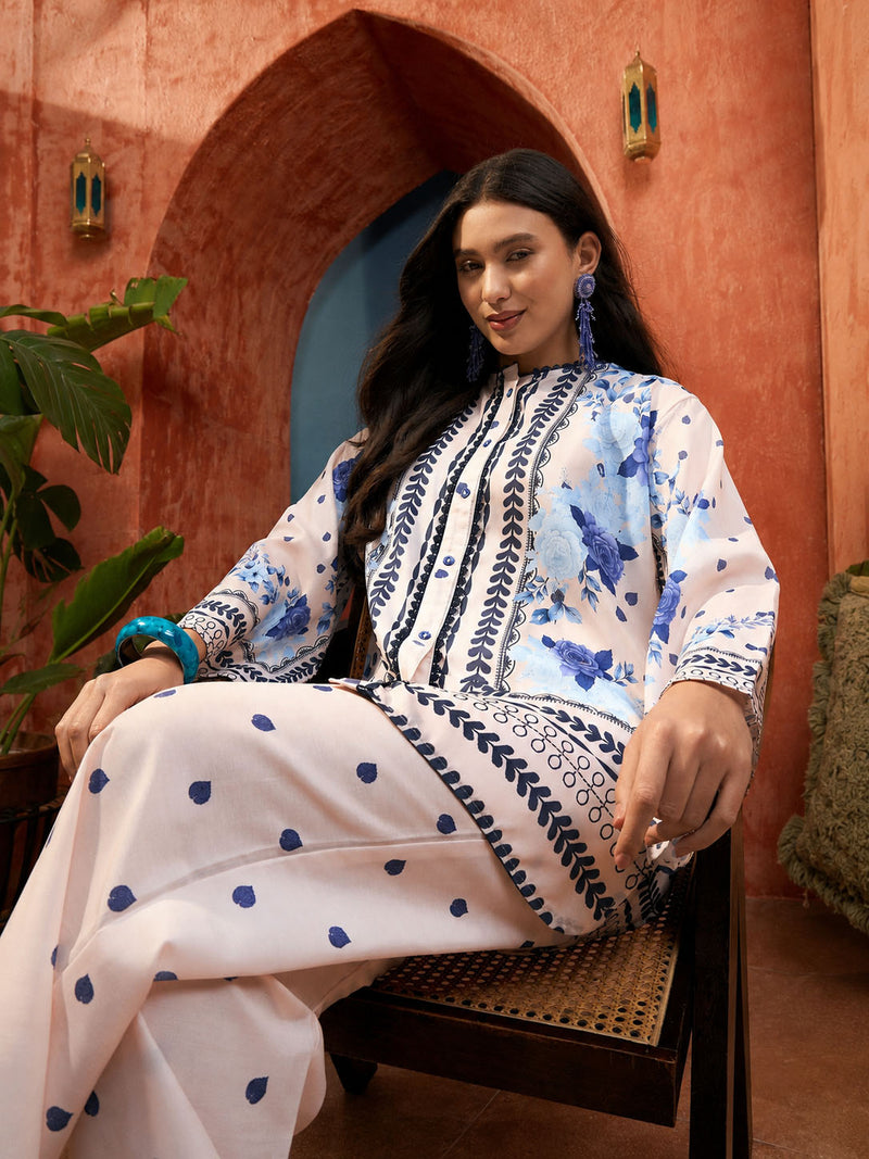 Stylum Women's Blue Floral Printed High-Low Rayon Co-Ord Set (CSBLUEAARZOO)