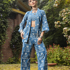Stylum Women's Blue Ikat Printed Katha Cotton Co-Ord Set (CSBLUEBONG)
