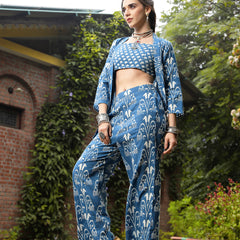 Stylum Women's Blue Ikat Printed Katha Cotton Co-Ord Set (CSBLUEBONG)