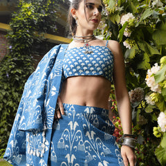 Stylum Women's Blue Ikat Printed Katha Cotton Co-Ord Set (CSBLUEBONG)