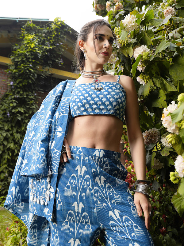 Stylum Women's Blue Ikat Printed Katha Cotton Co-Ord Set (CSBLUEBONG)