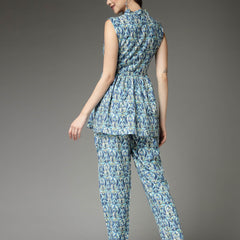 Stylum Women's Printed Rayon Co-Ord set (CSBLUECHERRY)