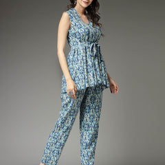Stylum Women's Printed Rayon Co-Ord set (CSBLUECHERRY)