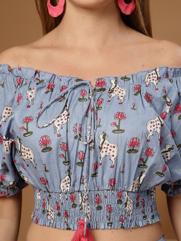 Stylum Women's Blue Animal Printed Cotton Co-Ord Set (CSBLUEKALAM)