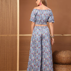 Stylum Women's Blue Animal Printed Cotton Co-Ord Set (CSBLUEKALAM)