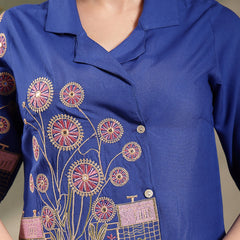 Stylum Women's Blue Solid & Embroidered Rayon Co-Ord Set (CSBLUEKHUBANI)