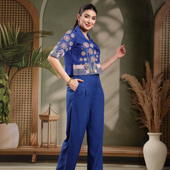 Stylum Women's Blue Solid & Embroidered Rayon Co-Ord Set (CSBLUEKHUBANI)