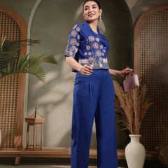 Stylum Women's Blue Solid & Embroidered Rayon Co-Ord Set (CSBLUEKHUBANI)