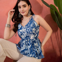 Stylum Women's Blue Tropical Printed Cotton Co-ords Set (CSBLUEKITTEN)