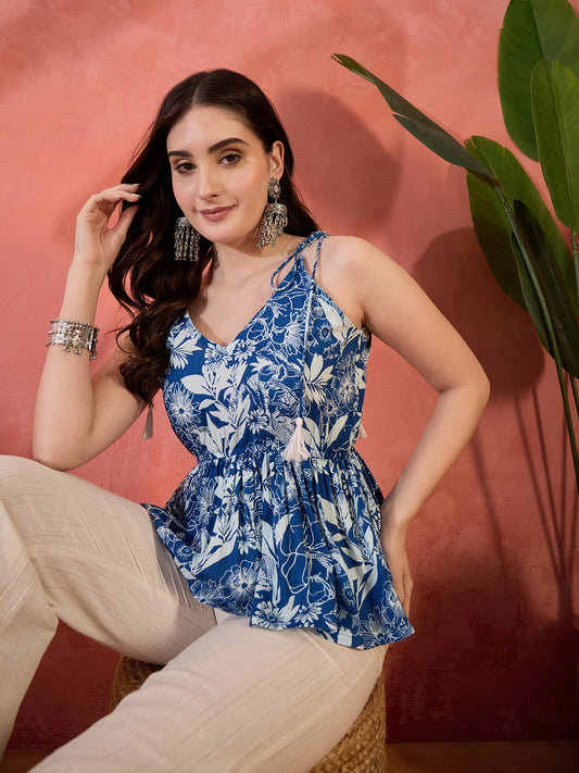 Stylum Women's Blue Tropical Printed Cotton Co-ords Set (CSBLUEKITTEN)