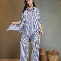 Stylum Women's Blue Striped Printed Cotton High-Low Co-Ords Set (CSBLUEMOB)