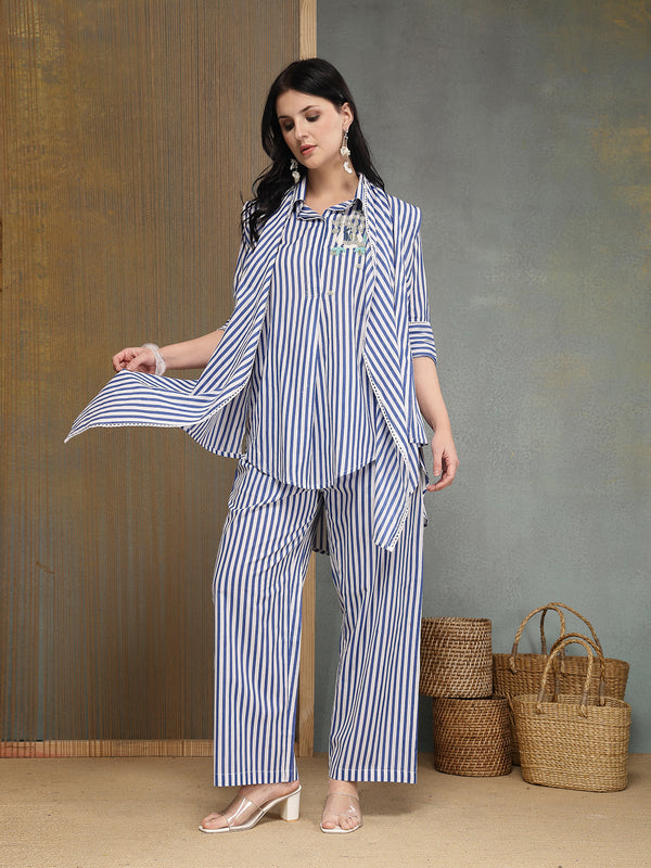 Stylum Women's Blue Striped Printed Cotton High-Low Co-Ords Set (CSBLUEMOB)