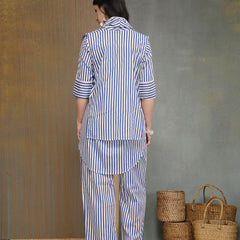 Stylum Women's Blue Striped Printed Cotton High-Low Co-Ords Set (CSBLUEMOB)