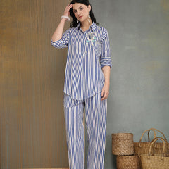 Stylum Women's Blue Striped Printed Cotton High-Low Co-Ords Set (CSBLUEMOB)