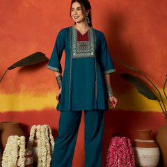 Stylum Women's Blue Solid Cotton Co-Ord Set (CSBLUENOVEL)