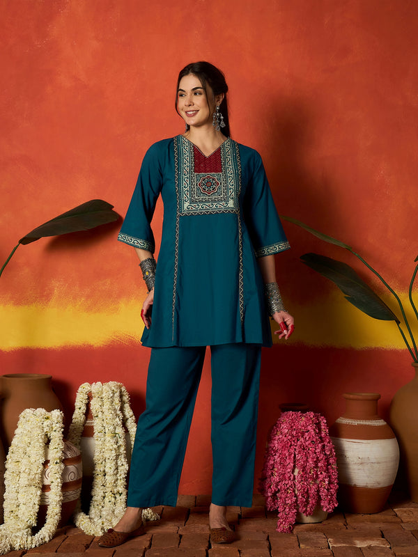 Stylum Women's Blue Solid Cotton Co-Ord Set (CSBLUENOVEL)