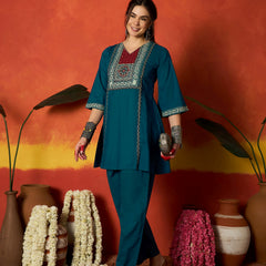 Stylum Women's Blue Solid Cotton Co-Ord Set (CSBLUENOVEL)