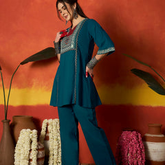 Stylum Women's Blue Solid Cotton Co-Ord Set (CSBLUENOVEL)