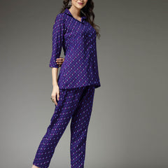 Stylum Women's Printed Poly Crepe Co-Ord Set (CSBLUEPARK)