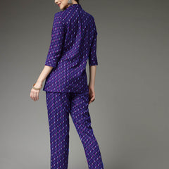 Stylum Women's Printed Poly Crepe Co-Ord Set (CSBLUEPARK)