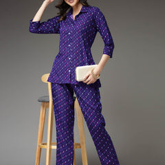 Stylum Women's Printed Poly Crepe Co-Ord Set (CSBLUEPARK)