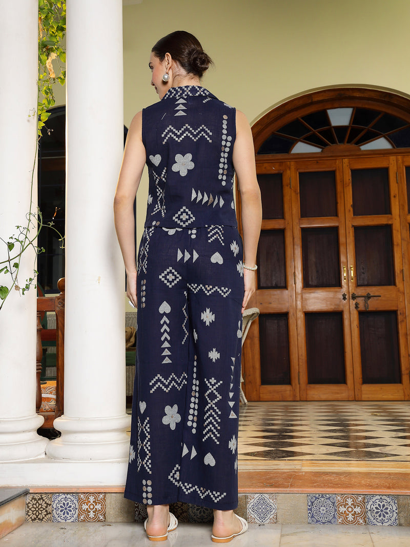 Stylum Women's Blue Geomatric Printed Rayon Slub Co-Ord Set (CSBLUEPLAY)