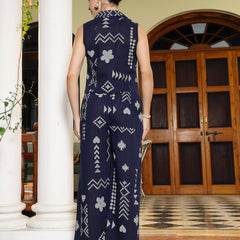 Stylum Women's Blue Geomatric Printed Rayon Slub Co-Ord Set (CSBLUEPLAY)