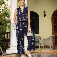 Stylum Women's Blue Geomatric Printed Rayon Slub Co-Ord Set (CSBLUEPLAY)