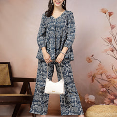 Stylum Women's Quirky Printed Cotton Blend Empire Co-ord Set (CSBLUEPUPPET)