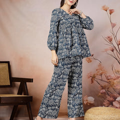 Stylum Women's Quirky Printed Cotton Blend Empire Co-ord Set (CSBLUEPUPPET)