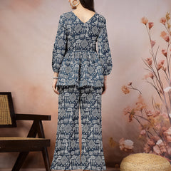 Stylum Women's Quirky Printed Cotton Blend Empire Co-ord Set (CSBLUEPUPPET)