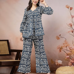 Stylum Women's Quirky Printed Cotton Blend Empire Co-ord Set (CSBLUEPUPPET)