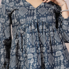 Stylum Women's Quirky Printed Cotton Blend Empire Co-ord Set (CSBLUEPUPPET)