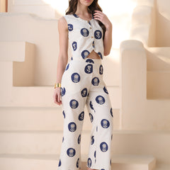 Stylum Women's Blue Cotton Flex Botanical Printed Co-Ord Set (CSBLUERUSSO)