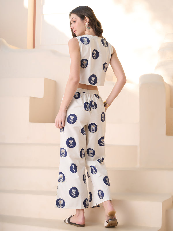 Stylum Women's Blue Cotton Flex Botanical Printed Co-Ord Set (CSBLUERUSSO)