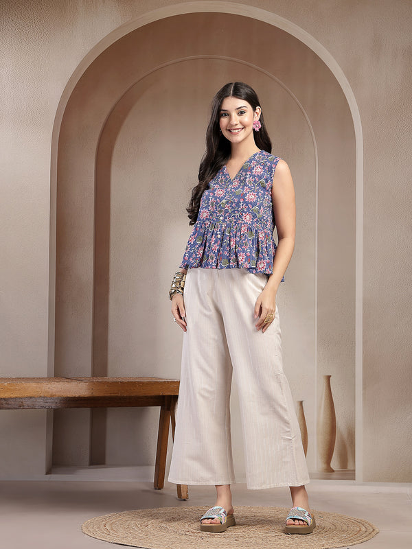 Stylum Women's Blue Floral Printed Katha Cotton Co-Ord Set (CSBLUESHEENA)