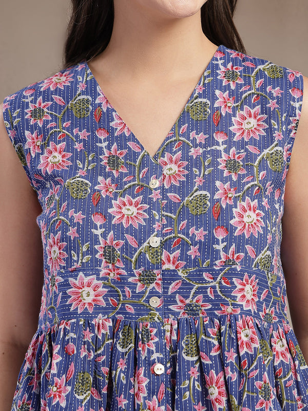 Stylum Women's Blue Floral Printed Katha Cotton Co-Ord Set (CSBLUESHEENA)