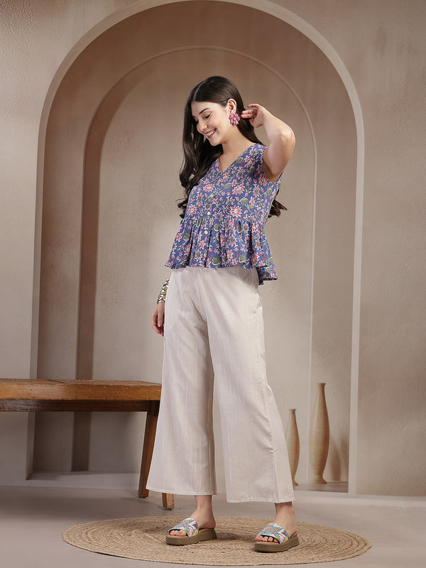 Stylum Women's Blue Floral Printed Katha Cotton Co-Ord Set (CSBLUESHEENA)