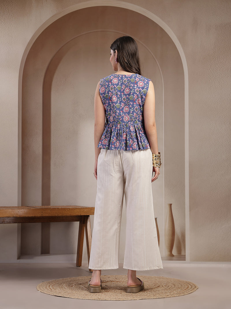 Stylum Women's Blue Floral Printed Katha Cotton Co-Ord Set (CSBLUESHEENA)