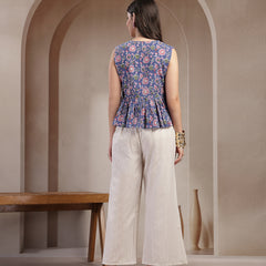 Stylum Women's Blue Floral Printed Katha Cotton Co-Ord Set (CSBLUESHEENA)