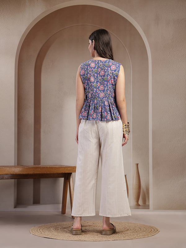 Stylum Women's Blue Floral Printed Katha Cotton Co-Ord Set (CSBLUESHEENA)