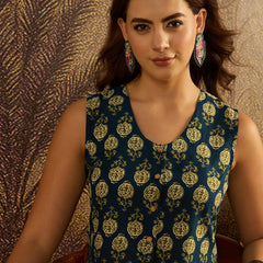 Stylum Women's Blue Ethnic Motif Cotton Flex Vest Co-Ord Set (CSBLUESOCH)
